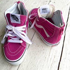 Vans kids sk8-hi hot pink lace up high tops with zipper back. Kids size 11.5